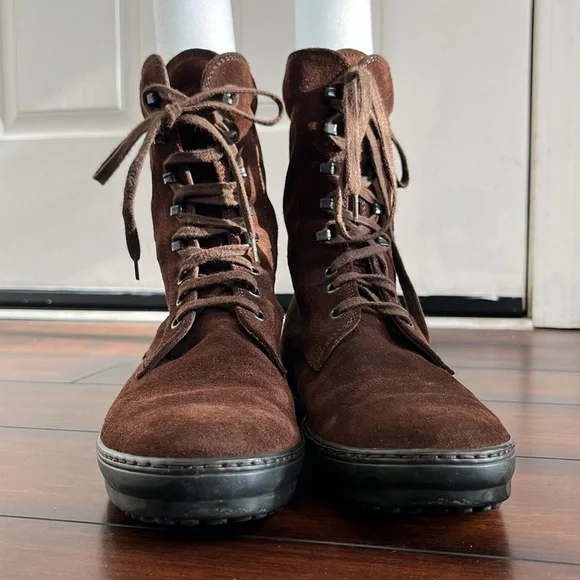 Tod's Dark Brown Suede Lace-Up Ankle Boots - Picture 3 of 13